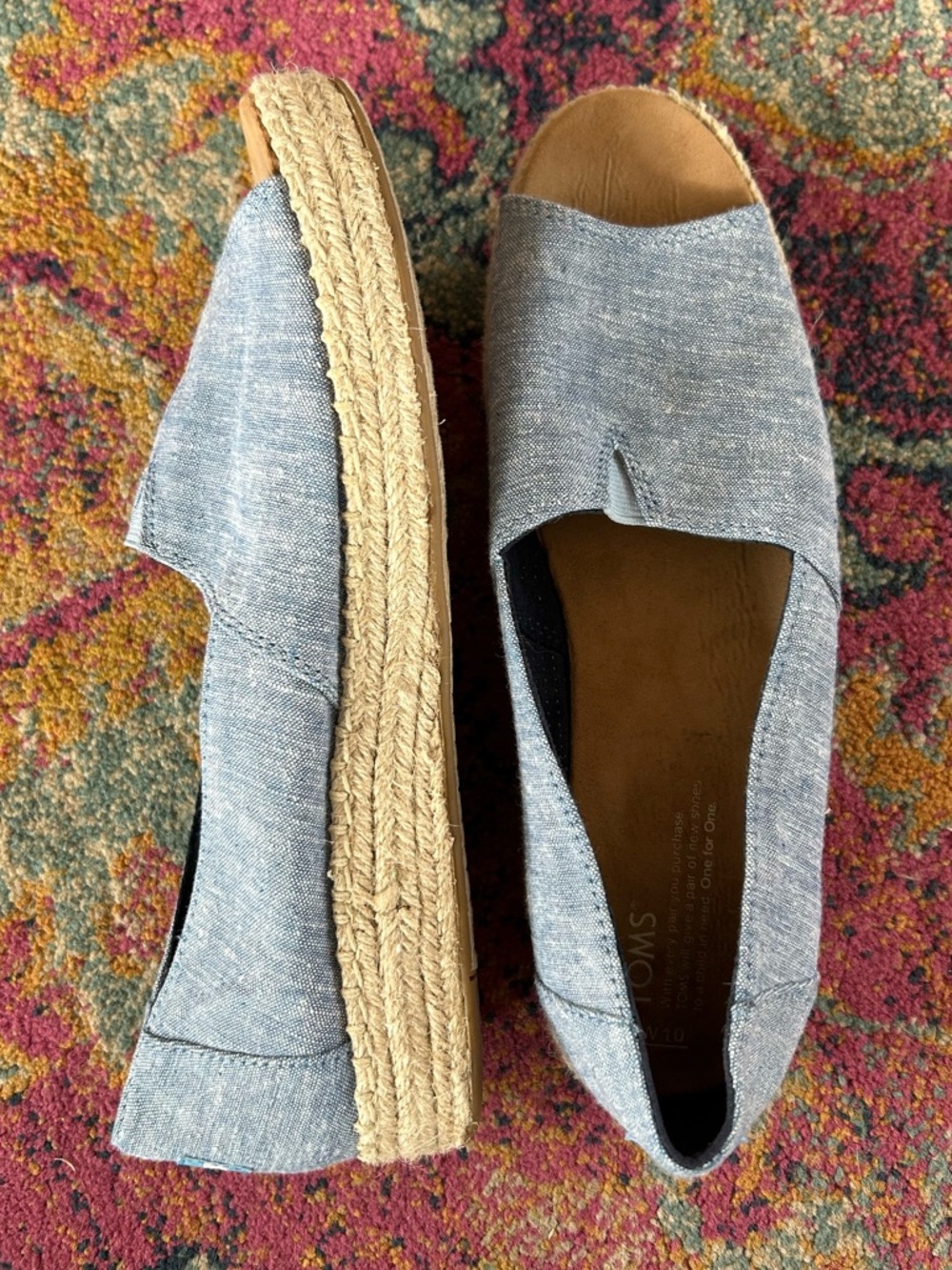 Toms | Women’s Light Blue Heathered Espadrille Peep-Toe Platform Sansals Size 10 - Picture 5 of 13